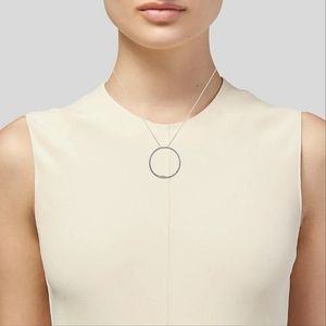 14K Large Natural Diamond Circle Pendant W/18K Chain Necklace